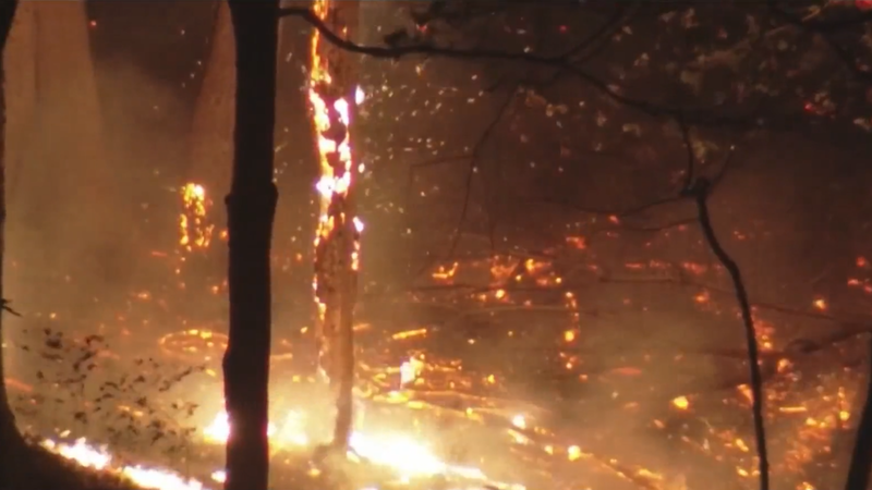 a wildfire burns through Berks County, Pa. 