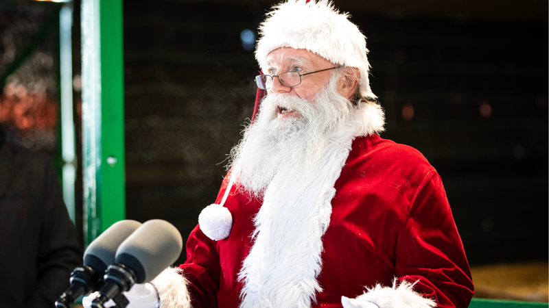 Santa Claus speaks at the Reindeer Stables in Hershey Park on Dec. 23, 2024.