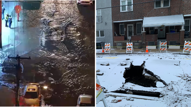 Water main break in Grays Ferry on Saturday, Jan. 11, 2025.