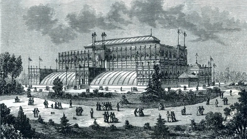 The Centennial International Exhibition in 1876 was the first official World's Fair to be held in the United States, in Fairmount Park.