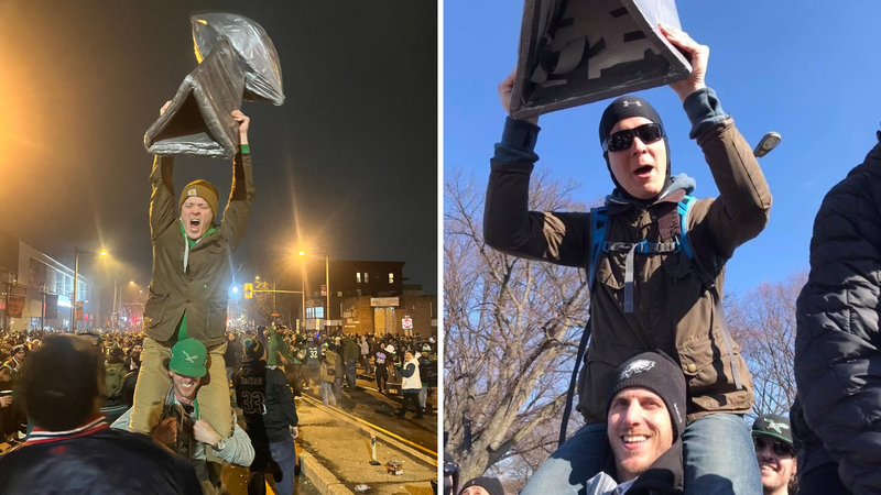 Celebrating the eagles victory with the duct tape trophies