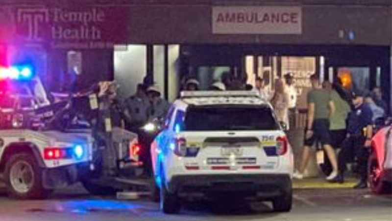 Scene outside Temple Hospital on June 22, 2024 when Philly police officer Jaime Roman was shot.
