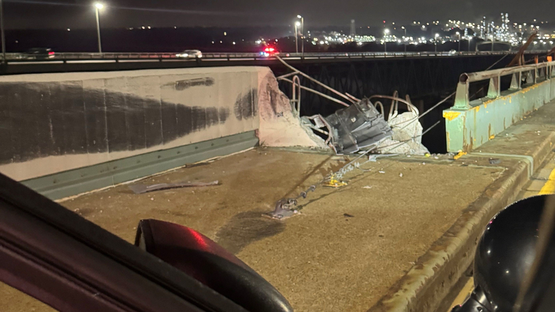 Scene where tractor truck crashed into Delaware Memorial Bridge on Friday, July 11, 2025.