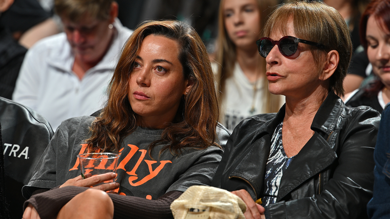 Aubrey Plaza attends the game between the Minnesota Lynx and the New York Liberty on Aug. 19, 2025 at Barclays Center Arena in Brooklyn, New York.