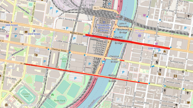 Map of Market Street Bridges Rehabilitation and Improvement Project
