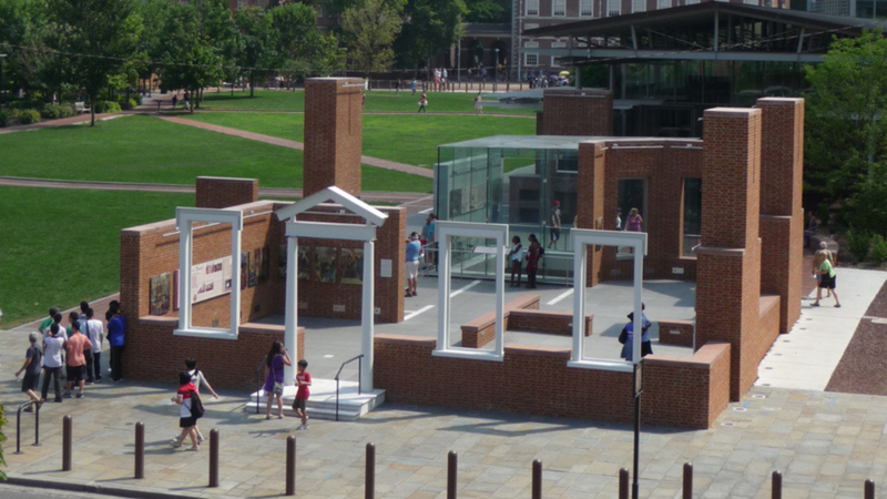 President's House exhibit on Independence Mall before the National Park Service took it apart