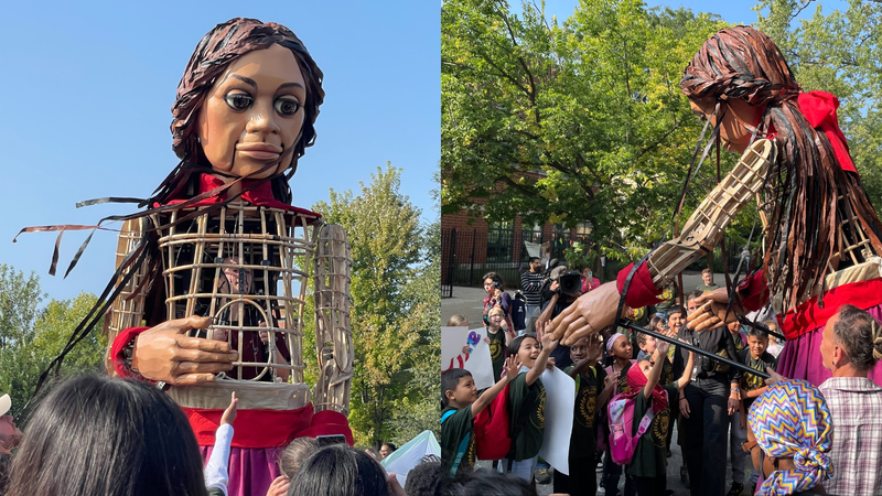 ‘Little Amal’ visits Rogers Park school to raise money for refugee children