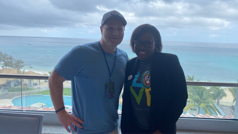 Bill Tafrow talks with Patrice Gilpin of the Sandals® Foundation at Sandals® Dunn's River
