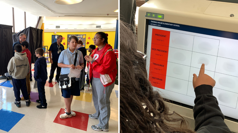 Students voting at Philadelphia's Thomas Holme Elementary School
