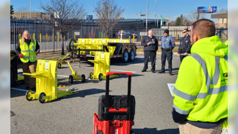 Staffers testing out anti-ramming devices