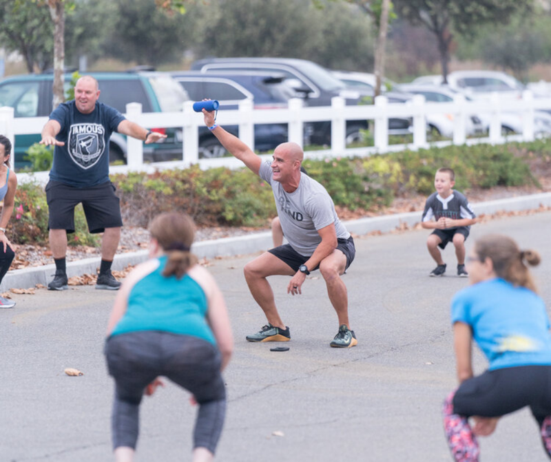 Group exercising outdoors