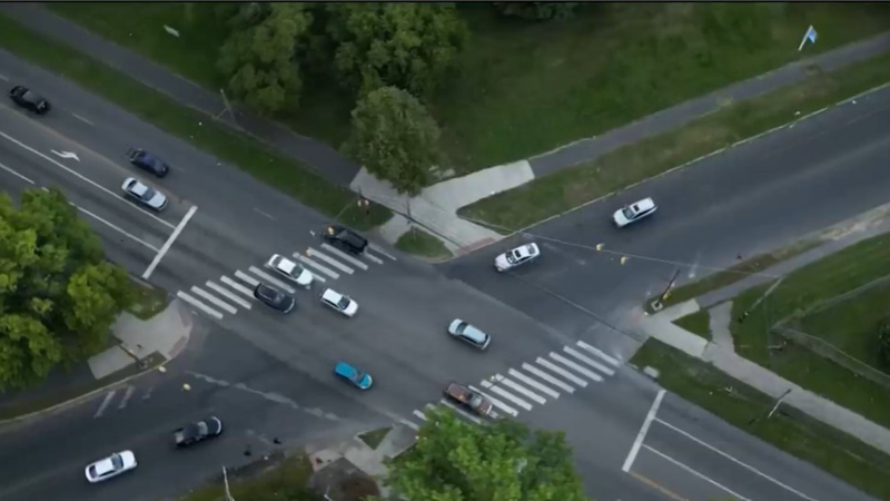 Birds eye view of intersection where biker was killed Tuesday morning