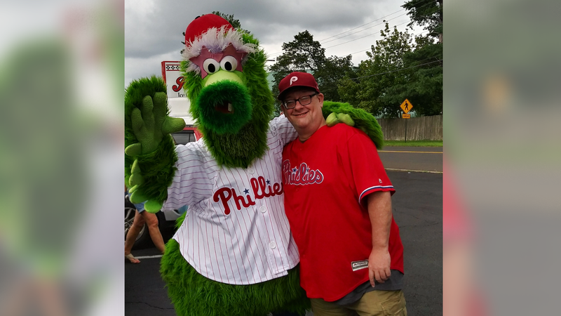 Brian Brown with the Phillie Phanatic.
