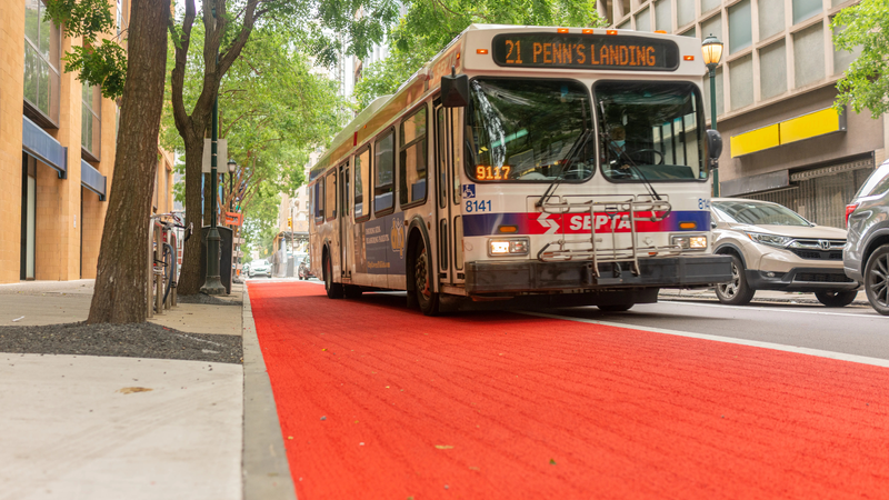A red bus lane in June 2022
