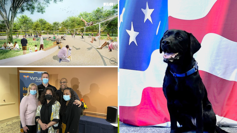 New park at FDR, Ken Hogan and family, new Fire Marshall dog