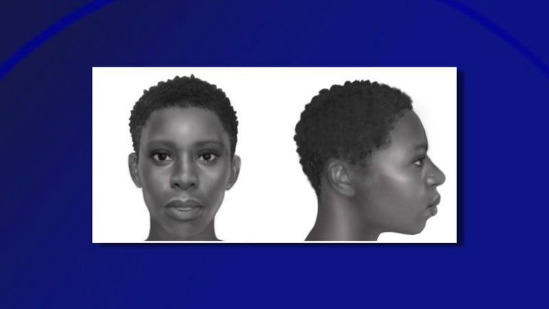 A facial reconstruction image of a woman whose body was recovered in 2020.