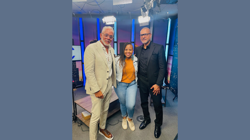(L To R) "Detective" VINCE VELAZQUEZ "Good Vibes" Host Dj. Ms. Eclectic "Detective" David Quinn 