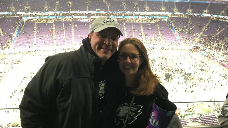 John Corrigan and his wife at Super Bowl LII.