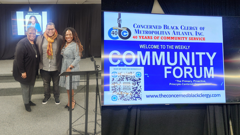 (L To R) "WAOK Brand Manager, Host Of Quiet Storm" Joyce Littel "President of Concerned Black Clergy of Metropolitan Atlanta, Inc. Concerned Black Clergy" Shanan E. Jones