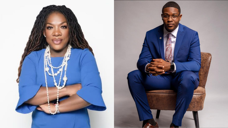 (L TO R) "Wake Up With Dee Morning Show" Host Dr. Dee Dawkins Haigler "Newly elected Mayor of Stockbridge" Jayden L. Williams