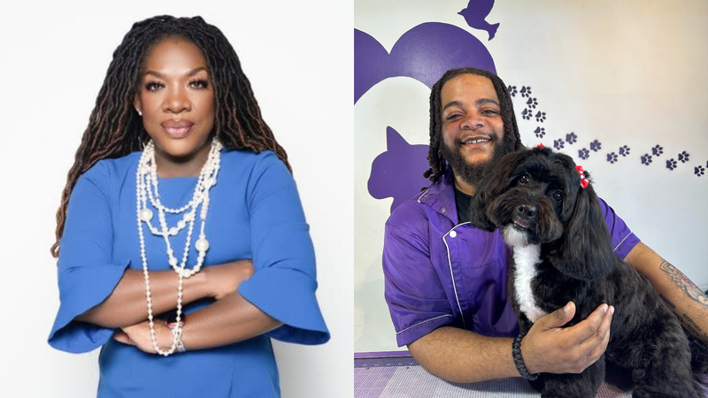 (L TO R) "Wake Up With Dee Morning Show" host Dr. Dee Dawkins Haigler "owner of Happy Heart Petcare" Wayne Hartley