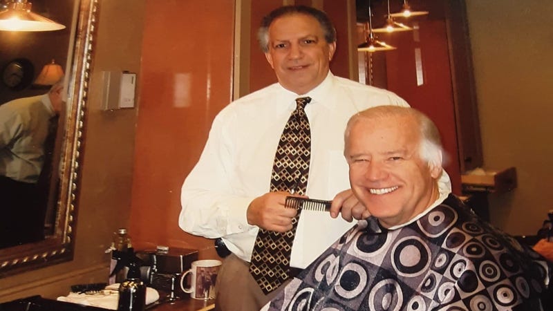 President Joe Biden and Delaware barber Joe Pacello