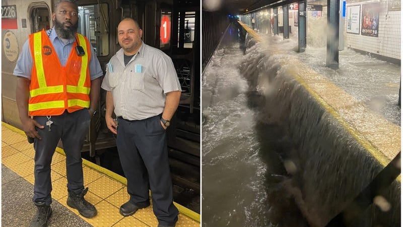 Trabajadores del metro ayudan a evacuar a decenas de personas en estación inundada en Nueva York