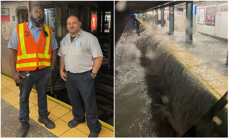 El sindicato TWU Local 100 reconoció al conductor Oneil Francis y al maquinista Bryan Roman por ayudar a poner a salvo a los pasajeros cuando el agua se desbordó sobre el andén y las vías hacia las 21:30 horas.