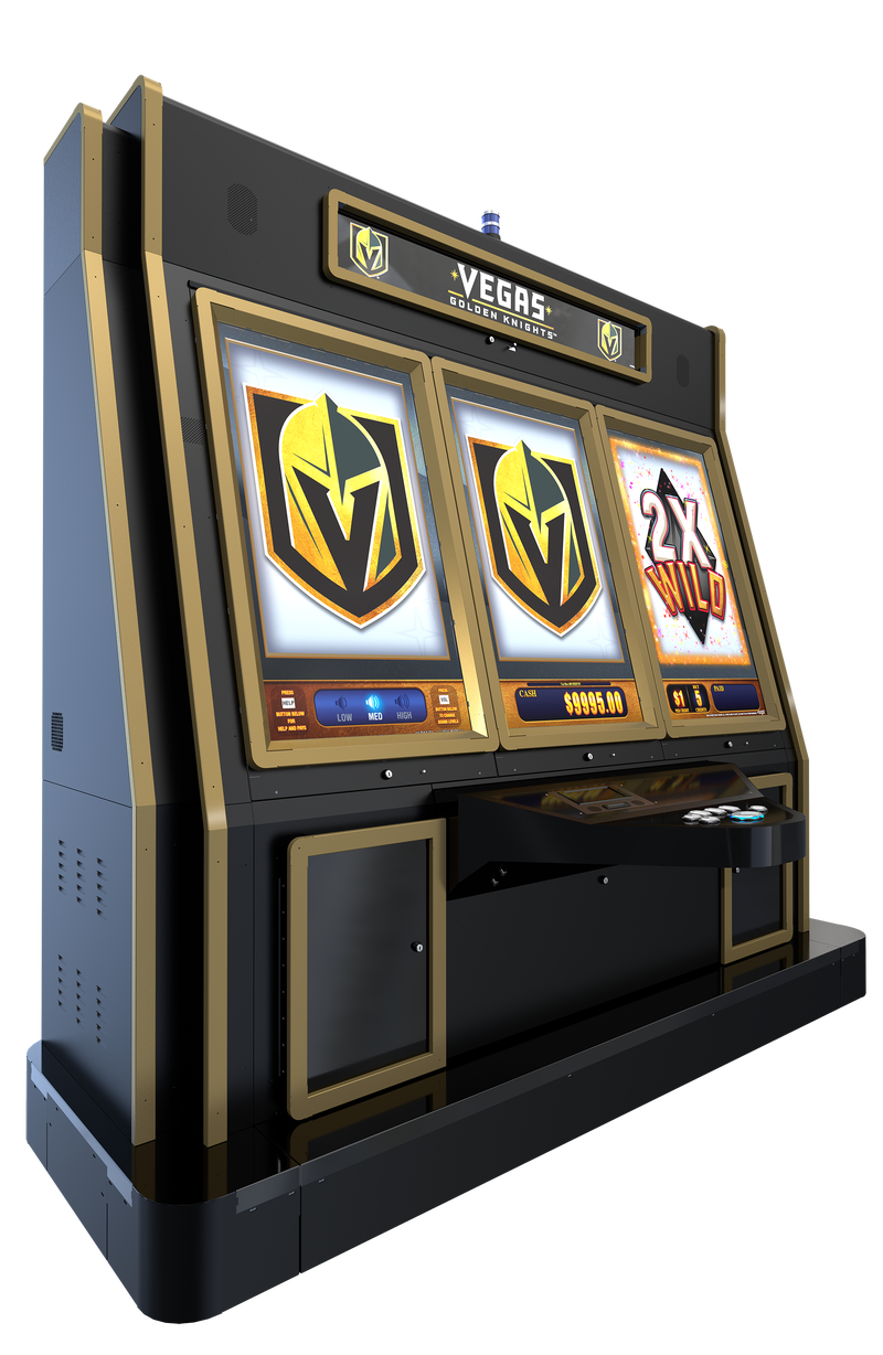 A slot machine with the Vegas Golden Knights logo