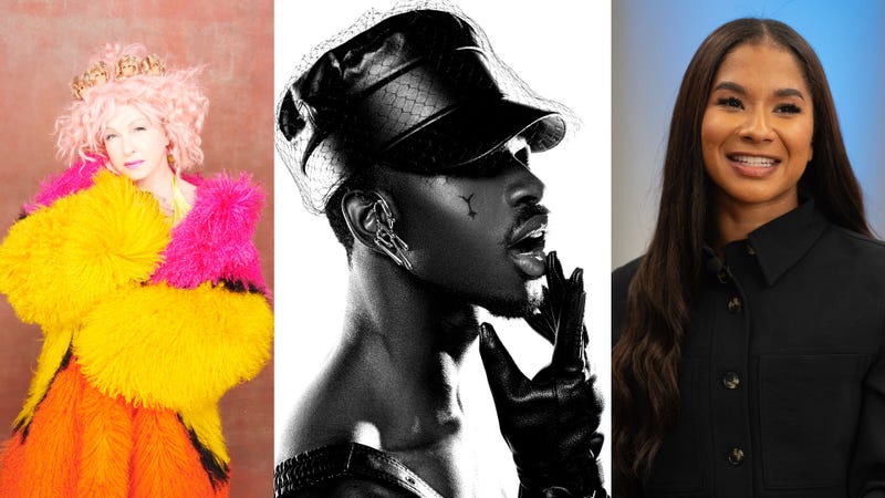 Cyndi Lauper (L), Lil Nas X (Center) and Jordan Chiles (R) were announced as three of the presenters who will hit the stage at Wednesday's Video Music Awards.