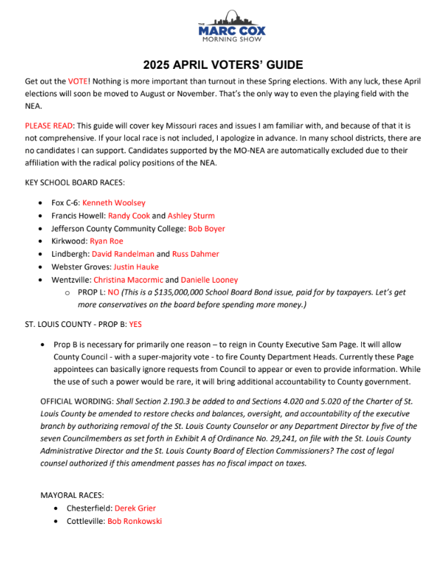 Marc Cox April 2025 Voters' Guide