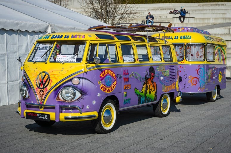 Van Volkswagen T1 Deluxe (Samba Bus) with a trailer, 1966.
