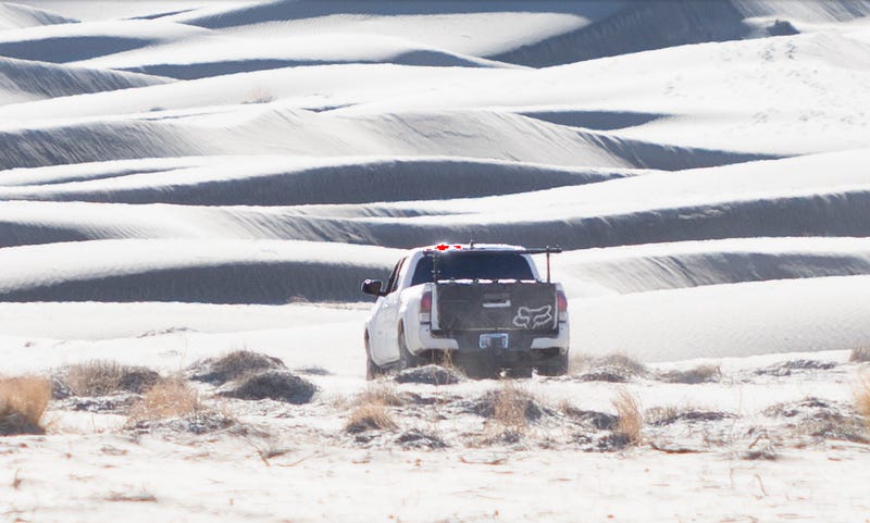 A pickup off-roads illegally in the Eureka Dunes are of Death Valley Nation Park of 12/17/25. 