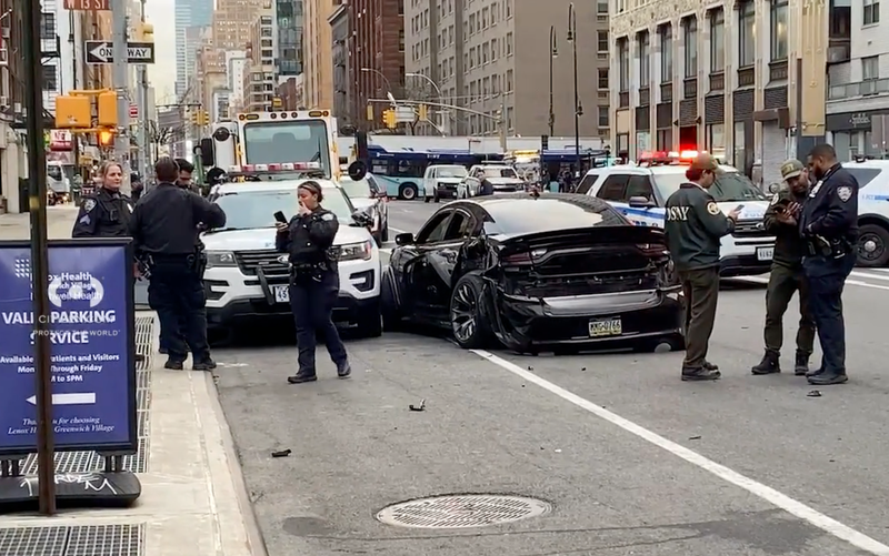 Out-of-control Dodge driver pins NYPD officer in Greenwich Village after hitting street sweeperOut-of-control Dodge driver pins NYPD officer in Greenwich Village after hitting street sweeper