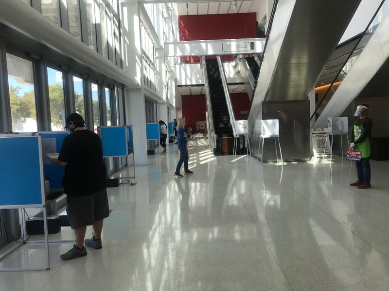 Voters are spaced out at a vote center in Santa Clara County.