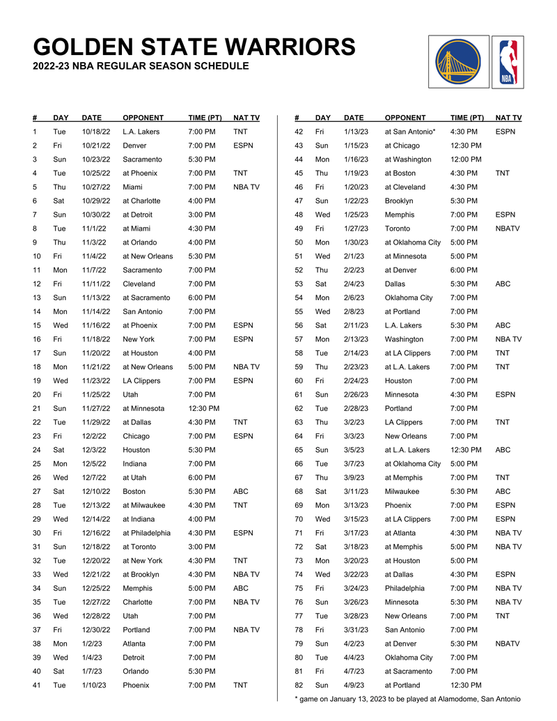 Warriors 2022-23 schedule