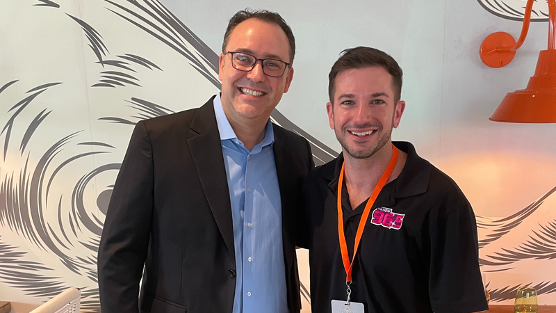 Bennett chats with Phillip Frey, SVP of Food & Beverage for Hyatt's Inclusive Collection at Dreams Natura