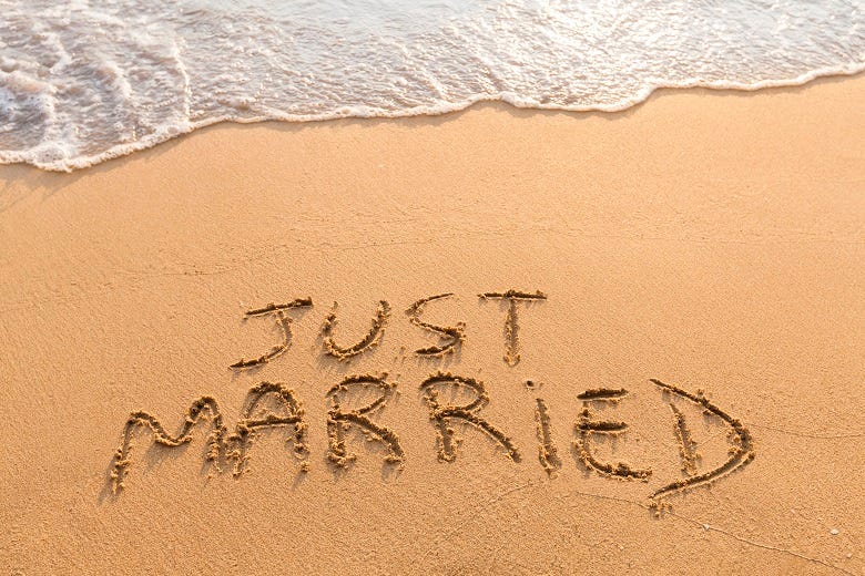 Just Married in sand