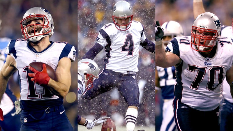 Julian Edelman, Adam Vinatieri and Logan Mankins
