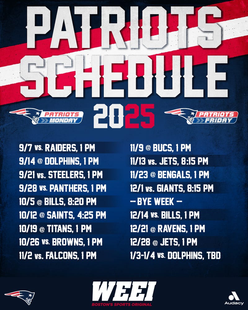 The Patriots' 2025 regular-season schedule