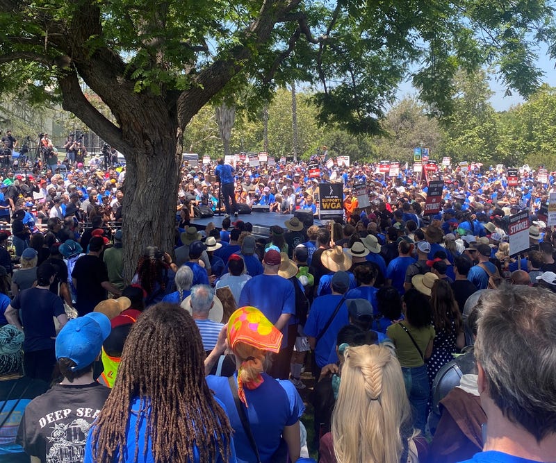 Hollywood TV and movie writers marked their 51st day on strike with a rally at the La Brea Tar Pits on Wednesday.