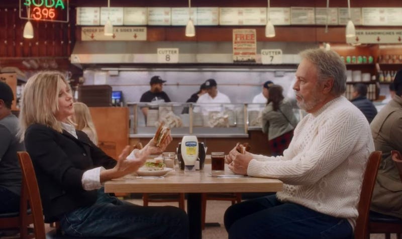 Meg Ryan and Billy Crystal reunite as part of a Hellman's mayor Super Bowl spot.