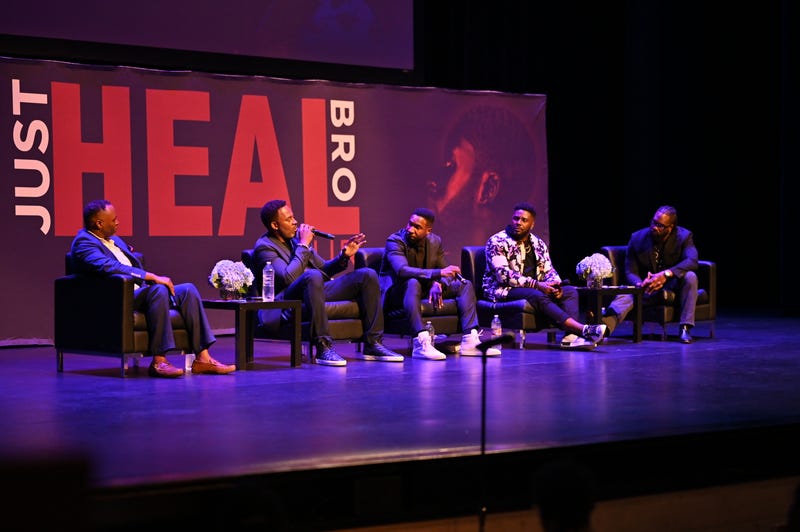 A panel at the Just Heal Bro conference for Black men's mental health. It is being held at the Microsoft School of the Future in West Philadelphia.