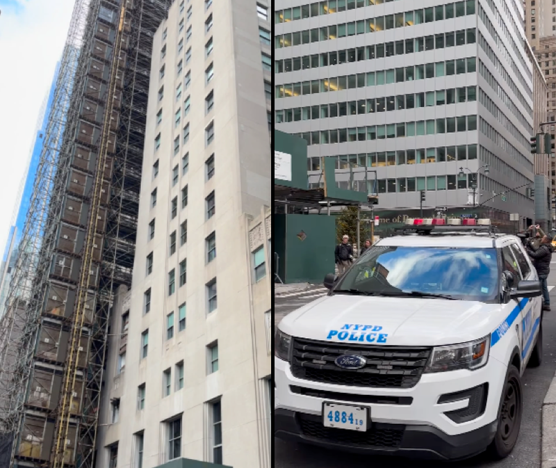 Police were seen outside the hotel, which is undergoing renovations