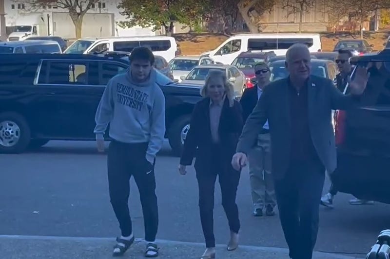 The Democratic vice presidential candidate, Minnesota Gov. Tim Walz, his wife, Gwen, and their son, Gus, went to a polling place in St. Paul on a crisp fall Wednesday morning to cast their ballots early.