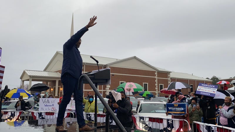 U.S. Senate candidate Raphael Warnock on January 1, 2021, as part of the final stops in his statewide "It's Time to Vote" Tour