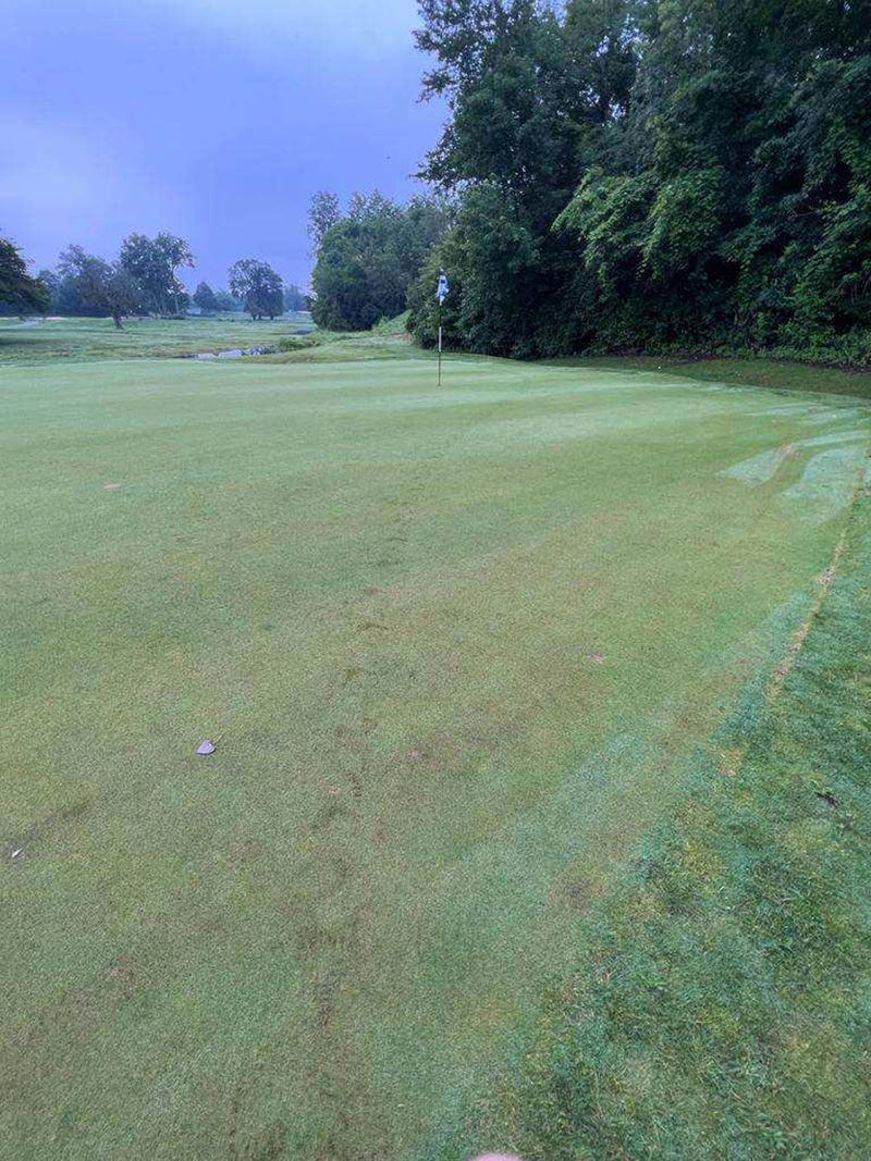 Photo of damage caused by vandals using a golf cart on the Warren Valley Golf Course in Dearborn Heights