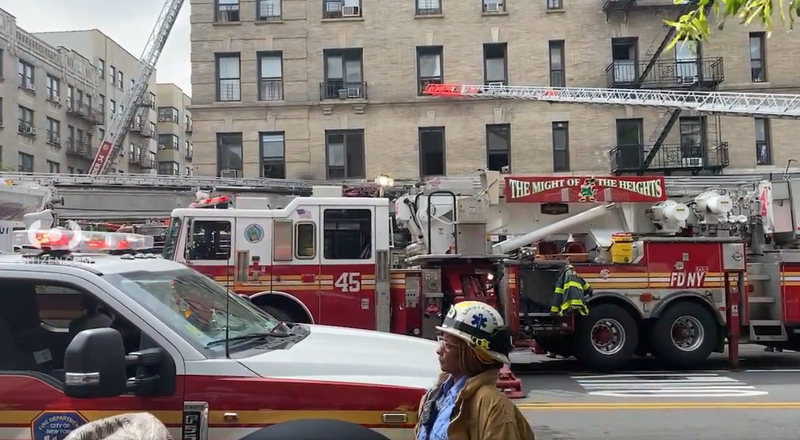 Three firefighters were injured when nearly 150 first responders worked to battle a blaze in Washington Heights on Saturday afternoon.