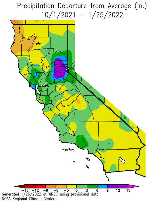 This water year, the Bay Area and Southern California has experienced average to above-average precipitation. That includes dry spells in November and January.