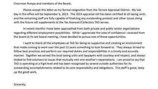 TAD chief appraiser resigns after amid mounting pressure following series of scandals